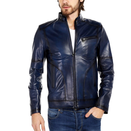 Oriole Leather Jacket // Navy (XS)