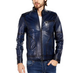 Oriole Leather Jacket // Navy (S)