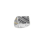 Men's Two-Tone Silver + Gold Spinel Signet Ring // Black (Size 9)