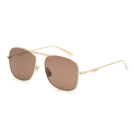 Men's GG0335S Metal Sunglasses // Gold + Brown