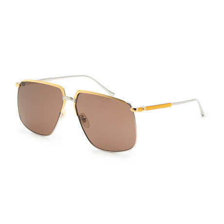 GG0365S Women's Metal Sunglasses // Gold + Silver + Brown
