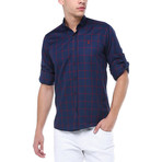 Cole Button-Up Shirt // Dark Blue + Burgundy (Small)