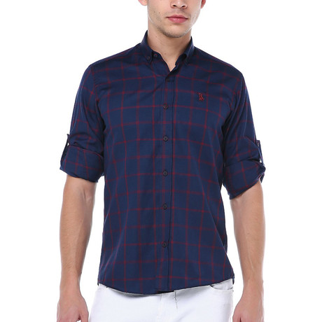 Cole Button-Up Shirt // Dark Blue + Burgundy (3X-Large)