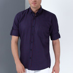 Drew Button-Up Shirt // Dark Blue + Burgundy (Small)
