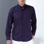 Drew Button-Up Shirt // Dark Blue + Burgundy (Medium)