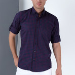 Drew Button-Up Shirt // Dark Blue + Burgundy (Small)