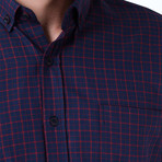 Drew Button-Up Shirt // Dark Blue + Burgundy (Medium)