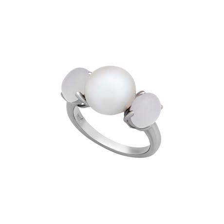 Mimi Milano 18k White Gold Milky Quartz + Pearl Ring // Ring Size: 6.5