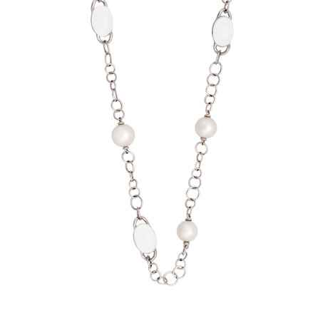 Mimi Milano 18k White Gold Milky Quartz + White Freshwater Pearl Necklace I