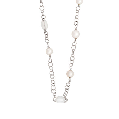 Mimi Milano 18k White Gold Milky Quartz + White Freshwater Pearl Necklace II