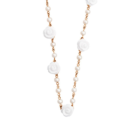 Mimi Milano 18k Rose Gold White Agate + White Freshwater Pearl Necklace