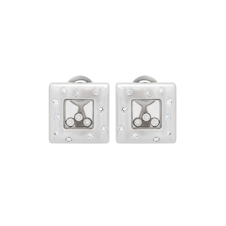 Chopard Happy Diamonds Square 18k White Gold Diamond Earrings