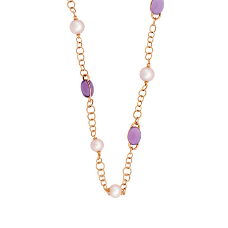 Mimi Milano 18k Rose Gold Amethyst + Violet Freshwater Pearl Necklace I