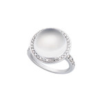 Mimi Milano 18k White Gold Milky Quartz + Diamond Ring // Ring Size: 6.75