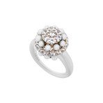 Mimi Milano 18k White Gold White Sapphire + White Cultured Pearl Ring // Ring Size: 6.5