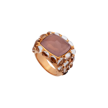 Mimi Milano 18k Rose Gold Rose Quartz + Rock Crystal Ring // Ring Size: 6.75