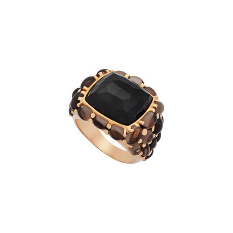 Mimi Milano 18k Rose Gold Black Agate + Smoky Quartz Ring // Ring Size: 8.25