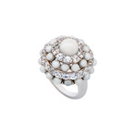 Mimi Milano 18k White Gold White Sapphire + White Cultured Pearl Ring // Ring Size: 6.25
