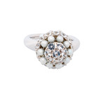 Mimi Milano 18k White Gold White Sapphire + White Cultured Pearl Ring // Ring Size: 6.5