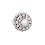 Mimi Milano 18k White Gold White Sapphire + White Cultured Pearl Ring // Ring Size: 6.25