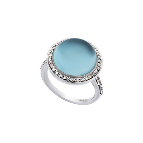 Mimi Milano 18k White Gold Blue Topaz + Diamond Ring // Ring Size: 7