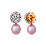 Mimi Milano 18k Two-Tone Gold White Sapphire + Violet Cultured Pearl Earrings