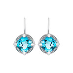 Mimi Milano 18k White Gold Blue Topaz + Diamond Earrings