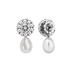 Mimi Milano 18k White Gold White Sapphire + White Cultured Pearl Earrings