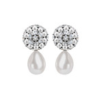 Mimi Milano 18k White Gold White Sapphire + White Cultured Pearl Earrings