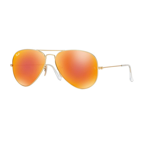 Unisex Aviator Large Sunglasses // Matte Gold + Brown Mirror Orange