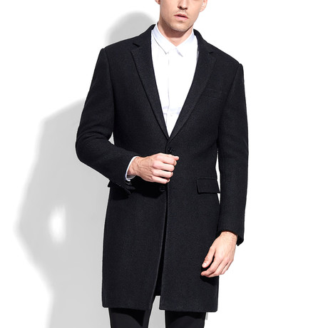 Notch Lapel Thigh Length Coat // Black (XS)