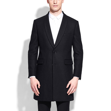 Shawl Lapel Thigh Length Coat // Black (XS)