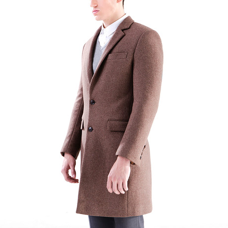 Notch Lapel Thigh Length Coat // Brown (XS)