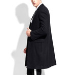 Notch Lapel Thigh Length Coat // Black (L)