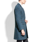 Notch Lapel Thigh Length Coat // Blue (XL)