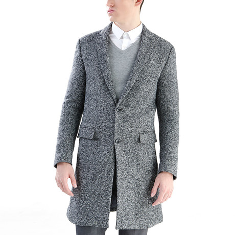 Notch Lapel Thigh Length Coat // Gray (XS)