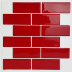 Cherry Red Glossy 3D Metro Sticker Tiles