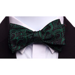 Self-Tie Bow Tie // Green + Black Paisley