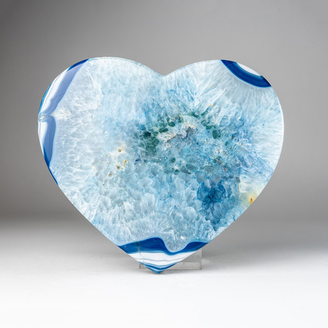 Banded Blue Agate Heart + Acrylic Display Stand // Version 2