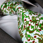 Amedeo Exclusive // Silk Tie // White + Green + Brown Flowers