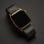 24K Gold Apple Watch Series 5 // Black Leather Band // 44mm