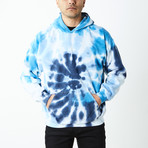 Box Fit Drop Shoulder Hand Dyed Hoodie // Serene Blues (XL)