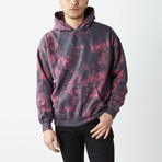 Box Fit Drop Shoulder Hand Dyed Hoodie // Black + Red (XL)