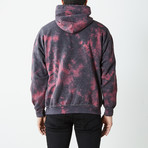 Box Fit Drop Shoulder Hand Dyed Hoodie // Black + Red (2XL)