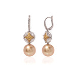 Mikimoto 18k White Gold Diamond + Pearl Drop Earrings