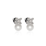 Mikimoto 18k White Gold Pearl + Diamond Earrings II