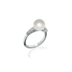 Mikimoto 18k White Gold Pearl + Diamond Ring // Ring Size: 6.5