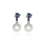 Mikimoto 18k White Gold Pearl + Sapphire Earrings IV
