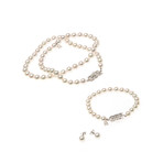 Mikimoto 18k White Gold Pearl Earrings + Necklace + Bracelet Set I