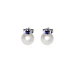 Mikimoto 18k White Gold Pearl + Sapphire Earrings